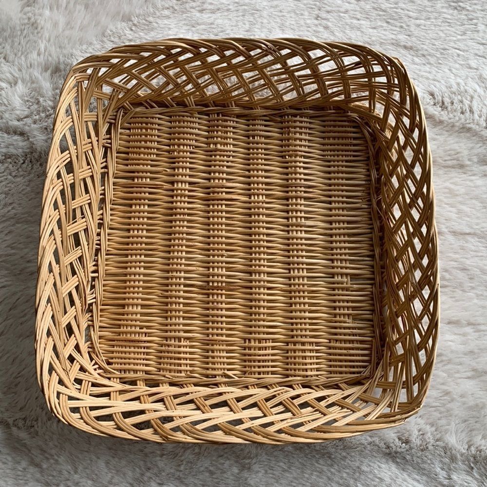 Vintage Basket Square Plate Wall Decor Natural boho woven Rattan‎